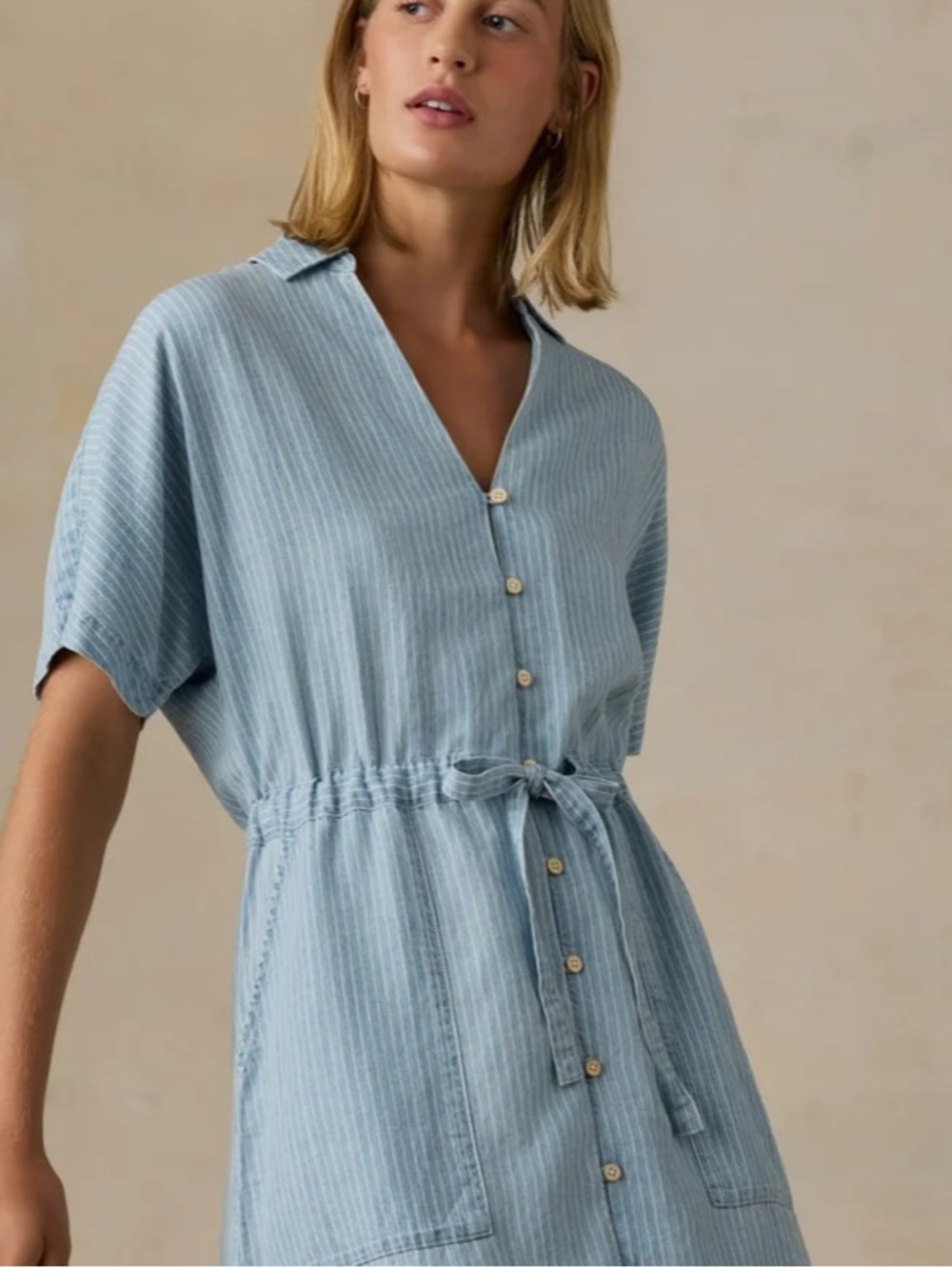 Faherty Light Blue Striped Button-Front Shirt Dress